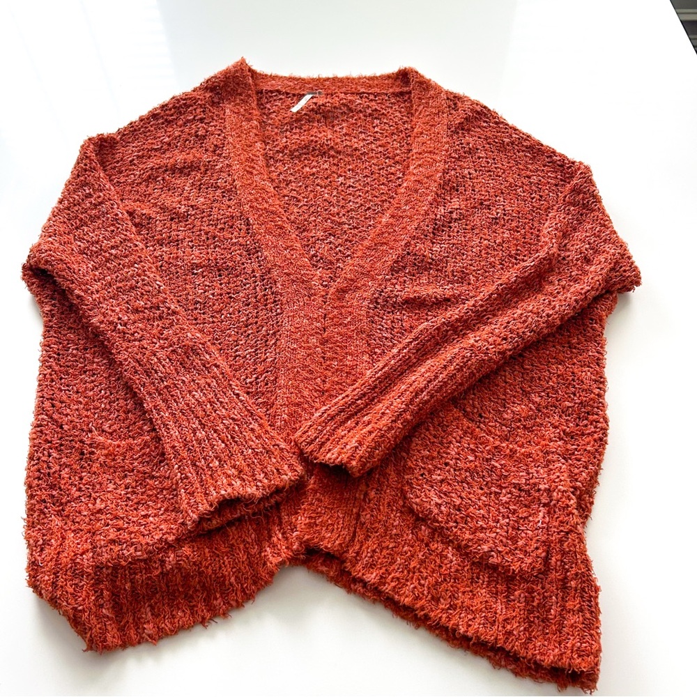 Free People Oh La La Cardigan Burnt Orange Open Knit Oversized L - Picture 9 of 15